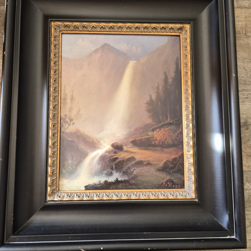 William DeShazo Original Framed Waterfall Landscape Oil Painting - Signed